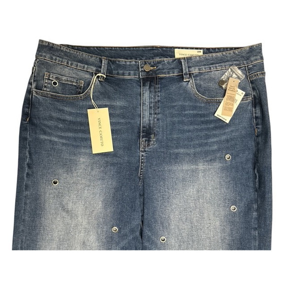 Vince Camuto 20W Jeans True Blue Denim Baggie Wide Leg Circle Studs 30" Inseam - Picture 4 of 5